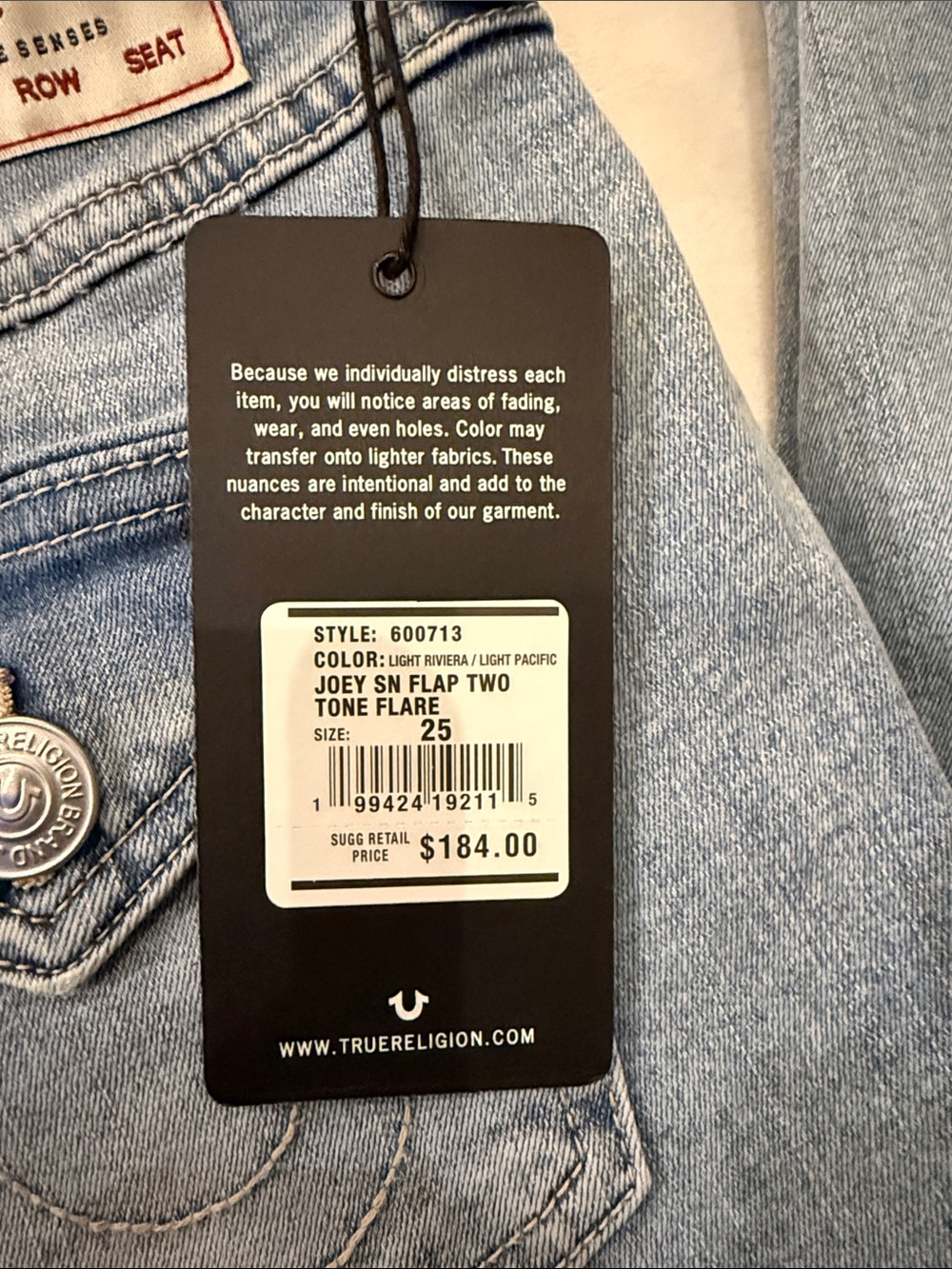NWT True Religion Two-Tone Light & Dark Blue Mid-Rise Flare Jeans - Picture 2 of 9